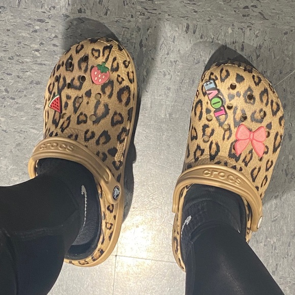 white crocs with cheetah